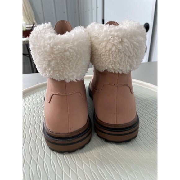 Torrid Shearling Hiker Ankle Bootie Size 7.5 Lace Up Almond Toe Shoes Blush Pink - Picture 10 of 12